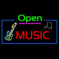 Open Music With Guitar Logo Neontábla