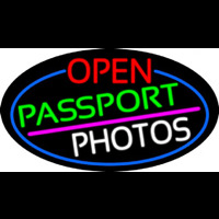 Open Passport Photos Oval With Blue Border Neontábla