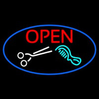 Open With Scissor And Comb Neontábla