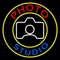 Photo Studio With Camera Logo Circle Neontábla