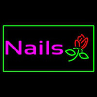 Pink Nails With Flower Logo Green Border Neontábla