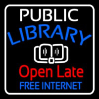 Public Library Open Late Free Internet Neontábla