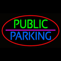 Public Parking Oval With Red Border Neontábla