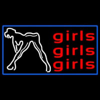 Red Girls Girls Girls Strip Club With Blue Border Neontábla