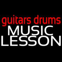 Red Guitar Drums White Music Lesson Neontábla