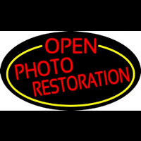 Red Open Photo Restoration Oval With Yellow Border Neontábla