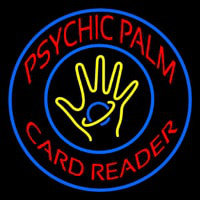 Red Psychic Palm Card Reader Blue Border Neontábla