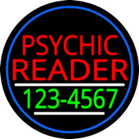 Red Psychic Reader With Green Phone Number And Blue Border Neontábla