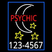 Red Psychic White Logo Phone Number Blue Border Neontábla