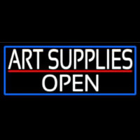 White Art Supplies Open With Blue Border Neontábla