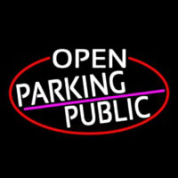 White Open Parking Public Oval With Red Border Neontábla