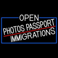 White Open Photos Passport Immigrations With Blue Border Neontábla