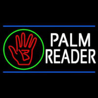 White Palm Reader With Logo Blue Line Neontábla