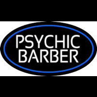 White Psychic Barber With Blue Border Neontábla