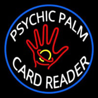 White Psychic Palm Card Reader Blue Circle Neontábla