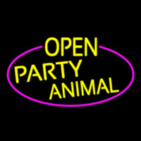 Yellow Open Party Animal Oval With Pink Border Neontábla